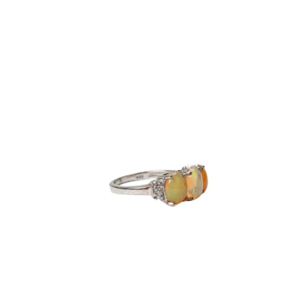 Designer Womens 925 Silver Opal + White Topaz Cocktail Ring Sz 5 2.7g